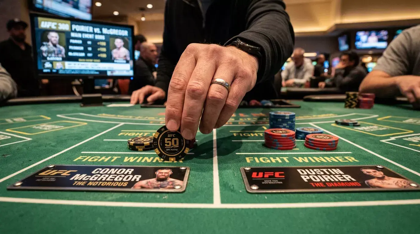 Explicação visual de como funciona a aposta moneyline no UFC com odds de favorito e azarão